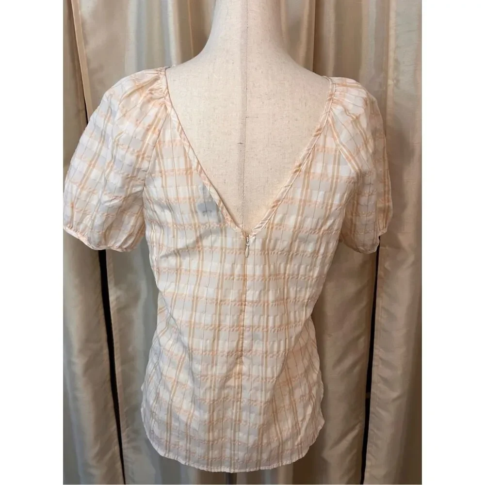 J Crew Women's V Back Puff Sleeve Textured Plaid Top Blouse Size 2 NWOT - Picture 6 of 12